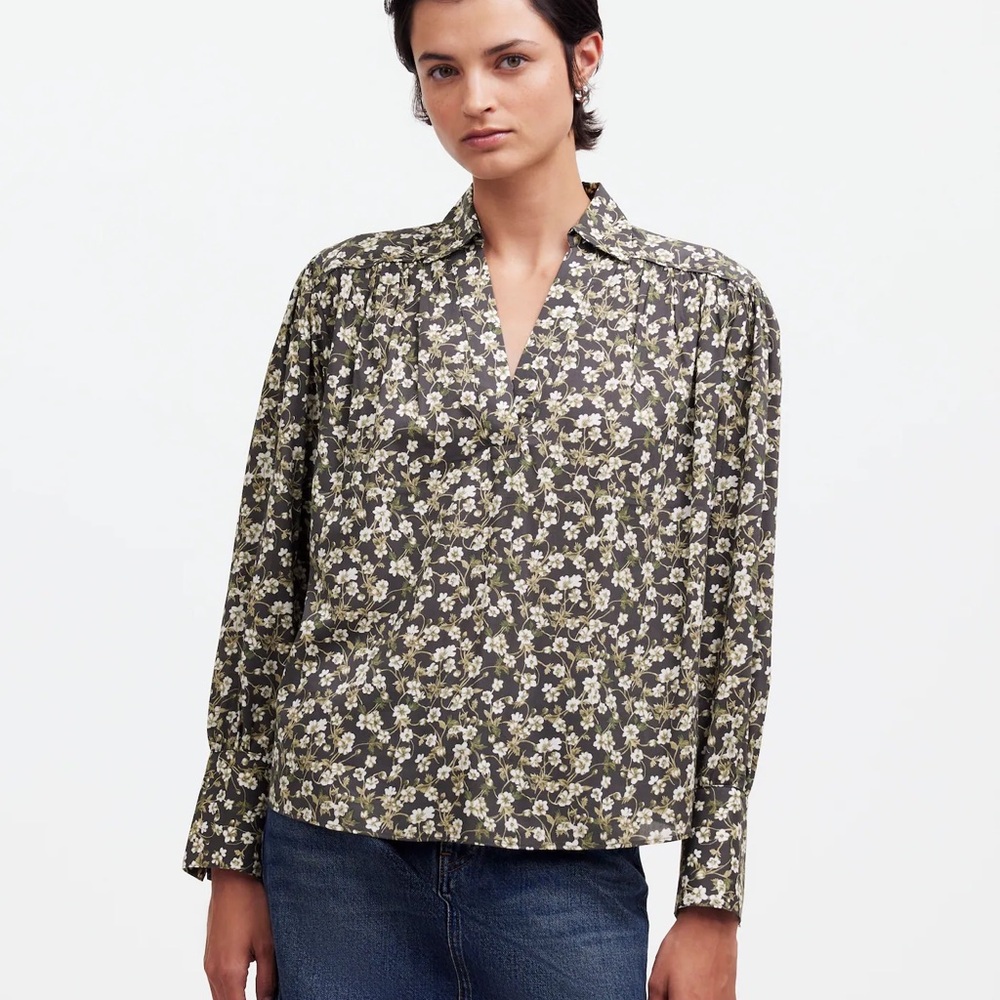 Madewell Floral Print Blouse in Black and Cream